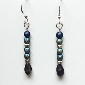 Handcrafted hematite, iolite & lapis Beaded Earrings